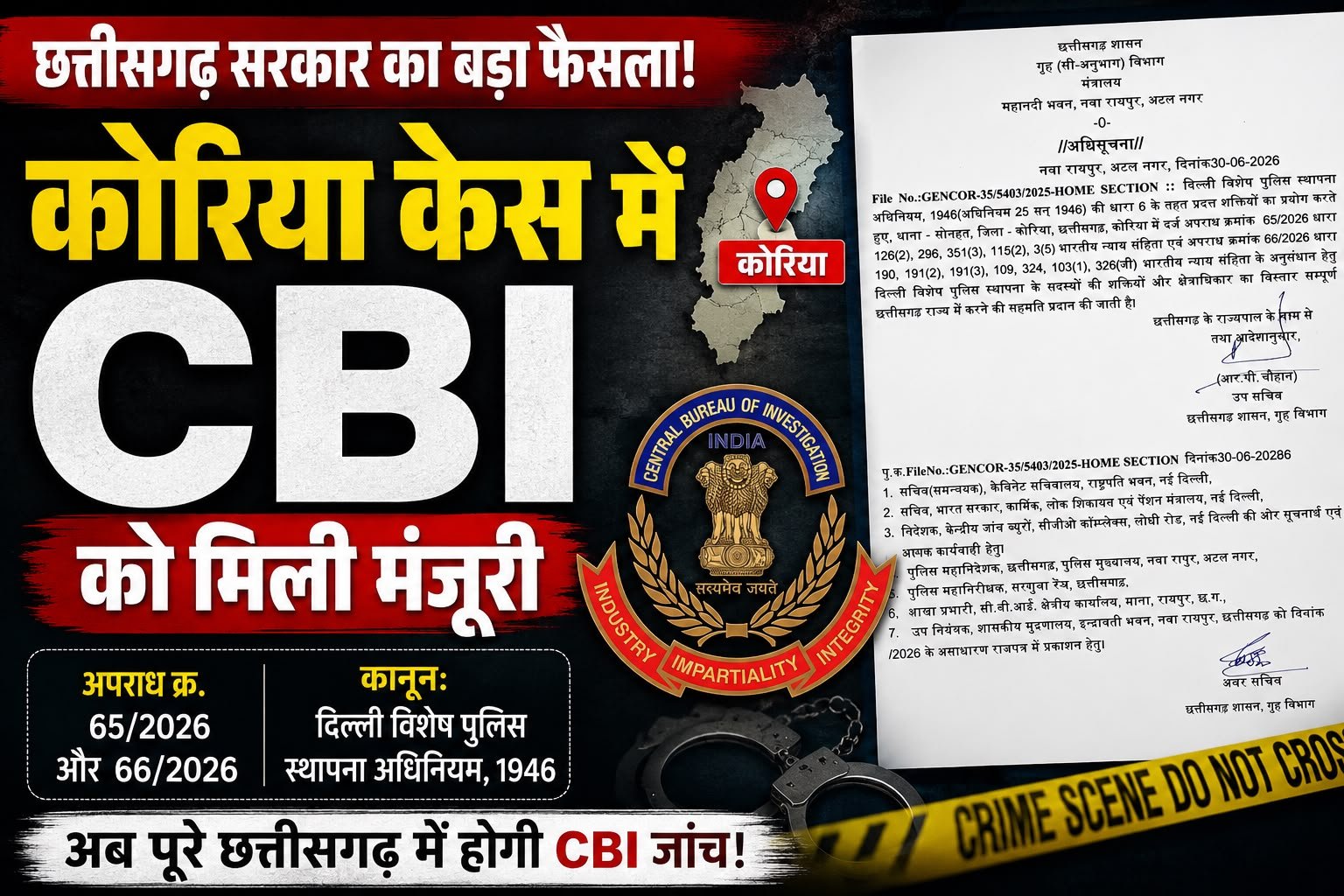 छत्तीसगढ़ के चर्चित कोरिया ट्रिपल मर्डर केस में CBI जांच के आदेश,भाजपा नेता सहित तीन लोगों को जलाया गया था जिंदा… whatsapp image 2026 06 30 at 8.19.20 pm