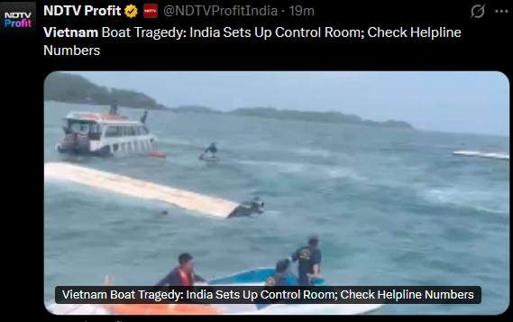 वियतनाम में नाव हादसा, 15 भारतीय पर्यटकों की मौत image