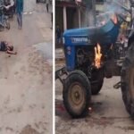 दर्दनाक हादसे में मासूम की मौत: नाराज ग्रामीणों ने ट्रैक्टर को फूंककर चालक को पीटा, फिर किया चक्काजाम nari gaon accident (2)