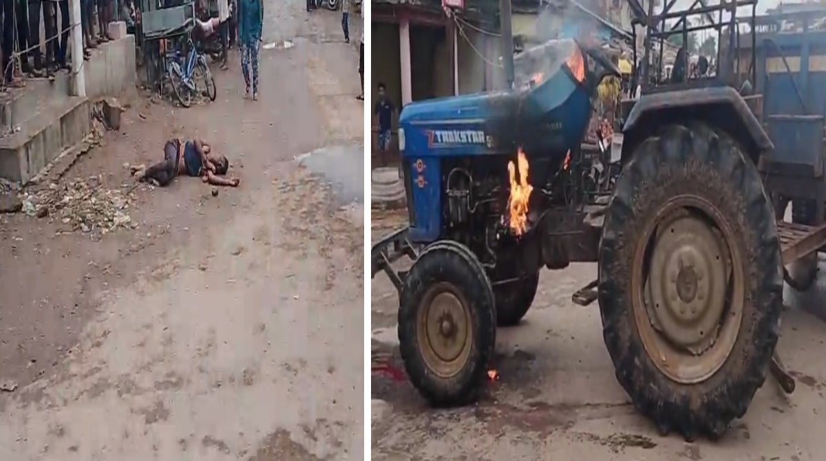 दर्दनाक हादसे में मासूम की मौत: नाराज ग्रामीणों ने ट्रैक्टर को फूंककर चालक को पीटा, फिर किया चक्काजाम nari gaon accident (2)