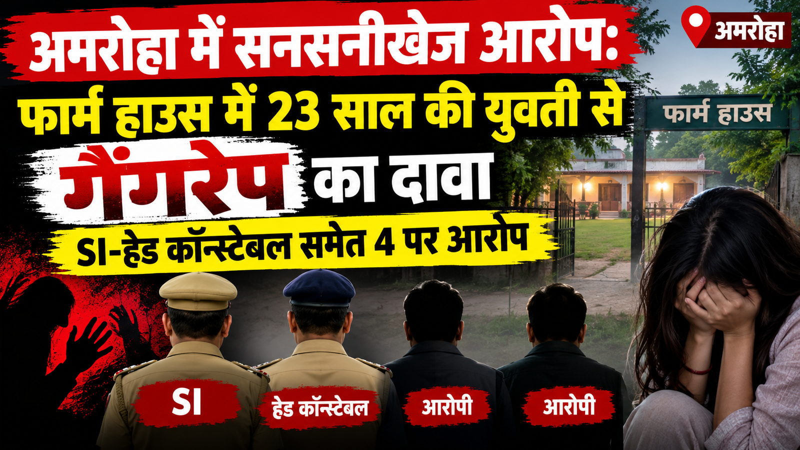 अमरोहा में सनसनीखेज आरोप: फार्म हाउस में 23 साल की युवती से गैंगरेप का दावा, SI-हेड कॉन्स्टेबल समेत 4 पर आरोप file 00000000387082118f9f54009dabba29