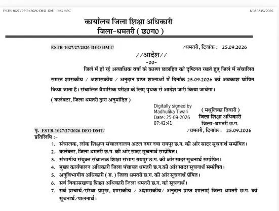 भारी बारिश का कहर जिले में आज सभी स्कूल बंद, जानिए त्रैमासिक परीक्षा को लेकर क्या है आदेश image